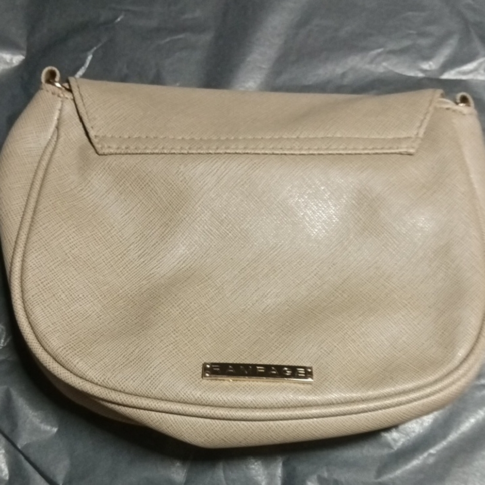 Rampage Cream Textured Saddle Crossbody with Gold Plaque